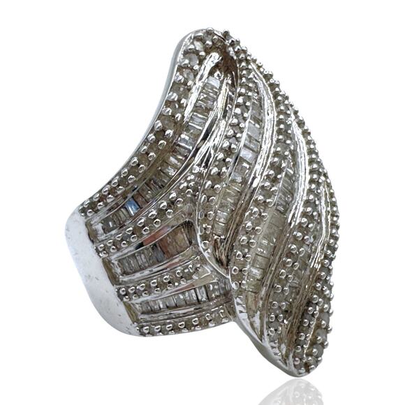 Genuine Statement Diamond Ring Size 6.5 Wide Band Comfort Fit 925 Silver - Picture 3 of 12